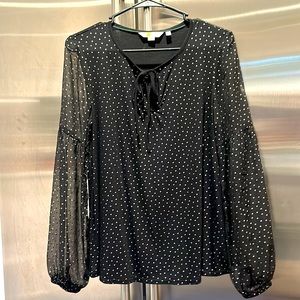 Evening black blouse with silver dots, keyhole tie with bow - from Boden